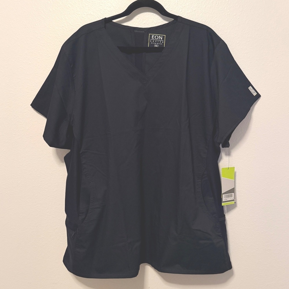 Pair of EON Black Medical Scrub‎ Top Size 3X V-Neck Short Sleeve